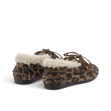 Mocassins moodeshop Nahua en cuir imprimé léopard avec doublure en fourrure de mouton et semelle en caoutchouc