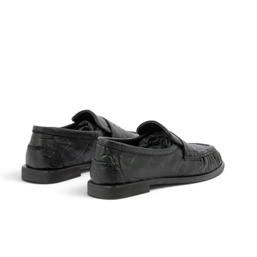 Mocassins Pavement moodeshop noirs en cuir façon croco avec talon plat, vue arrière