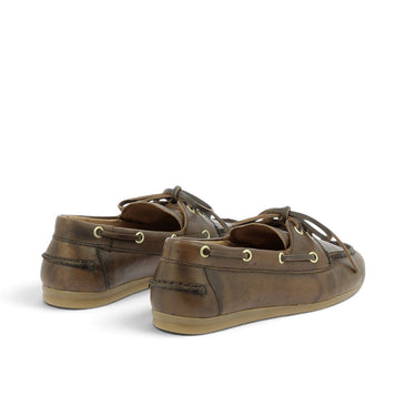 Mocassins artisanaux moodeshop en cuir vieilli marron avec lacets et œillets dorés, vue arrière