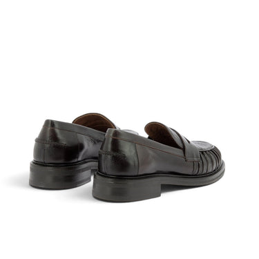 Mocassins artisanaux Billi bi en cuir mogano avec semelle cousue et talon gomme, vue arrière, chez moodeshop