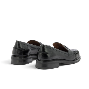 Mocassins artisanaux Billi bi pour moodeshop en cuir noir avec semelle cousue et talon bas de 1,5 cm, vue arrière
