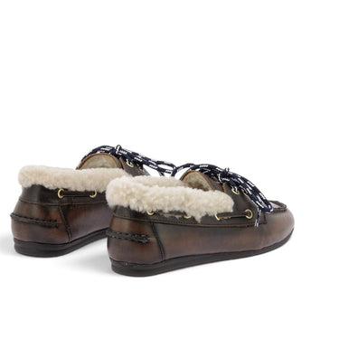 Mocassins Toral moodeshop en cuir vieilli marron avec doublure en fourrure et lacets bicolores