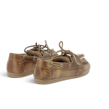 Mocassins artisanaux Pavement Magda en cuir vieilli marron avec détails tressés et lacets