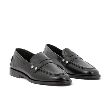 Mocassins Emmy Maison toufet en cuir glacé noir avec détails métalliques, vendus par moodeshop