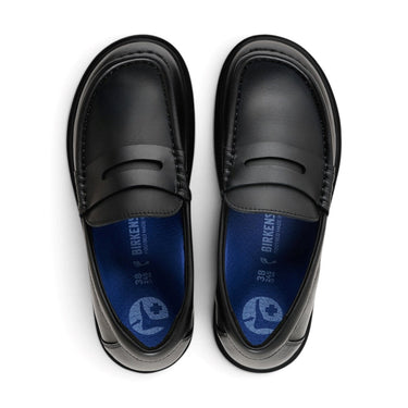 Mocassins pour homme Birkenstock Highwood en cuir noir avec semelle intérieure bleue, vue de dessus