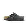 Sabot Birkenstock Boston moodeshop en cuir huilé noir avec semelle en liège et boucle métallique réglable