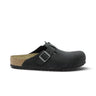 Sabot Birkenstock Boston moodeshop en cuir huilé noir avec semelle anatomique en liège et boucle réglable