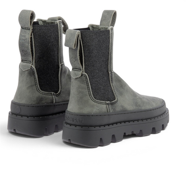 Bottines moodeshop Satorisan Unalome en cuir kaki et noir avec semelle chunky crantée et élastiques latéraux