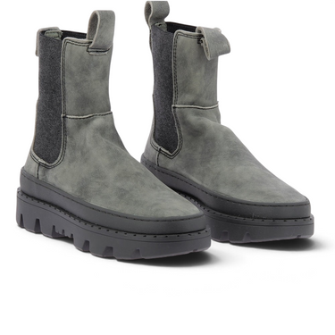 Bottines moodeshop Satorisan Unalome en cuir kaki et noir avec semelle chunky crantée et élastiques latéraux
